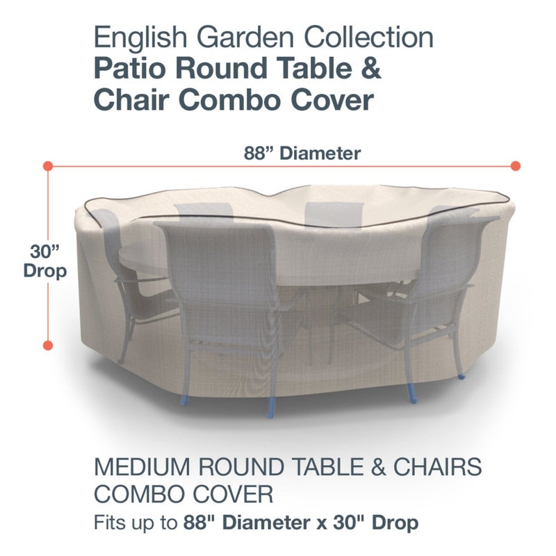 Budge P5A01PM1 English Garden Round Patio Table and Chairs Combo Cover Heavy Duty and Waterproof, Medium, Tan Tweed - Image 2